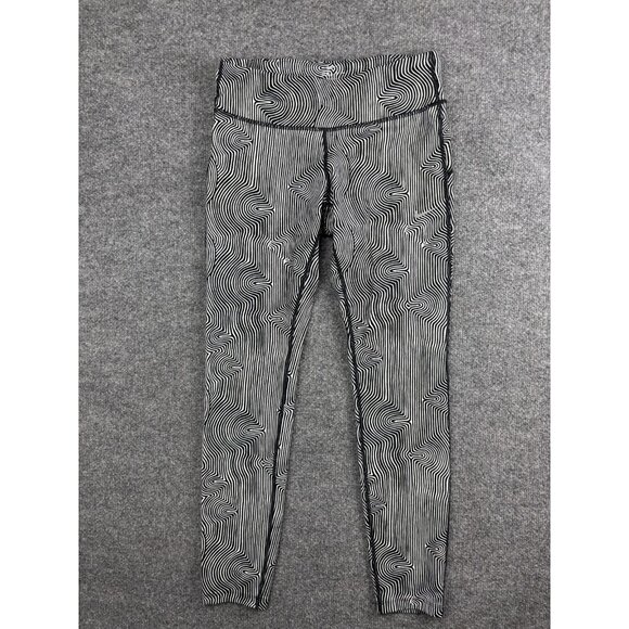 Nike Leggings Womens Medium Black White Mid Rise Dry FIT Fitted Yoga Running - Picture 1 of 7